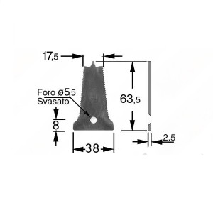 Piastrina Dente Fitto Motofalciatrice-Falciatrice BCS 622-Riferimento Originale 580023555-Lunghezza 63.5 mm