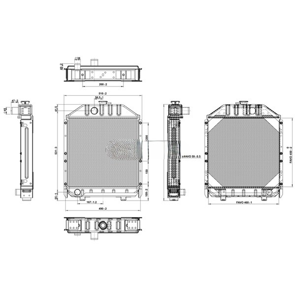 Radiatore in Rame Trattore Fiat Serie Oro-640-605C-Riferimento Originale 4973345-510 mm x 680 mm x 80 mm