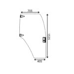 Vetro Sportello Destro Trattore New Holland, Case Serie TL, TM, TS, JXU, MXM, Riferimento 82036000, 1535 mm x 705 mm x 405 mm