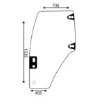 Vetro Sportello Sinistro Trattore New Holland, Case Serie TL, TM, TS, JXU, MXM, Riferimento 82036001, 1535 mm x 705 mm x 405 mm