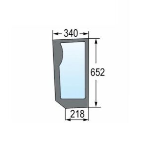 Parabrezza Inferiore Anteriore SX Trattore Fiat, New Holland, Case Serie M, TM, Riferimento 82001923, 652 mm x 340 mm x 218 mm
