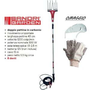 Abbacchiatore Olive SANDRIGARDEN SG-SQ 12V CARBONIO-5.5 Kg-1200 Colpi/Minuto-Scuotitore-Asta Telescopica 1.5 Mt a 2.5 Mt