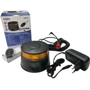 Girofaro Lampeggiante Led A Batteria, Base Magnetica, 30 Led, 12/24V, Con Telecomando, Grado IP67, Arancio