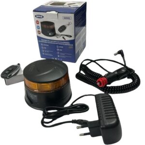 Girofaro Lampeggiante Led A Batteria, Base Magnetica, 30 Led, 12/24V, Con Telecomando, Grado IP67, Arancio